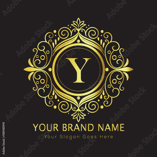 Letter Luxury brand logo design with a royal gold crown emblem and elegant typography
