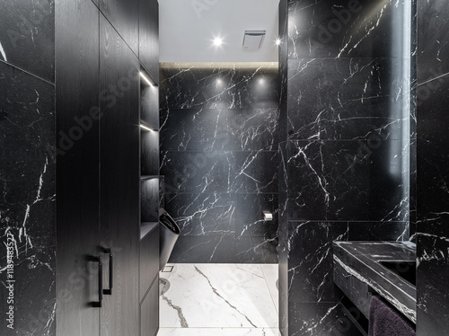 Black marble toilet. Private house.