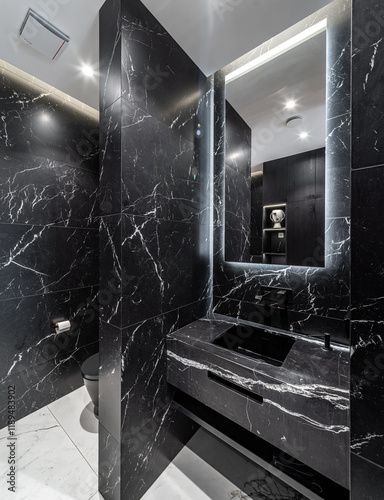 Black marble toilet. Private house.