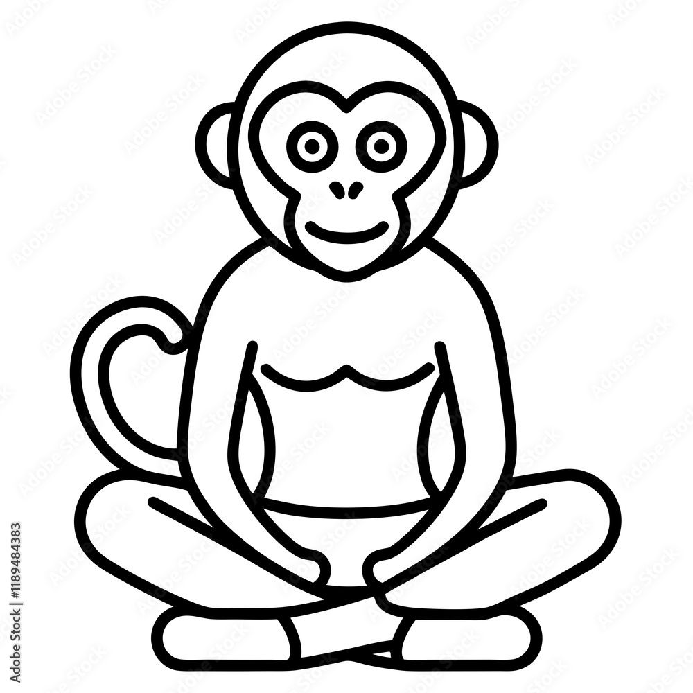 Obraz premium Vector art illustration of a meditating monkey