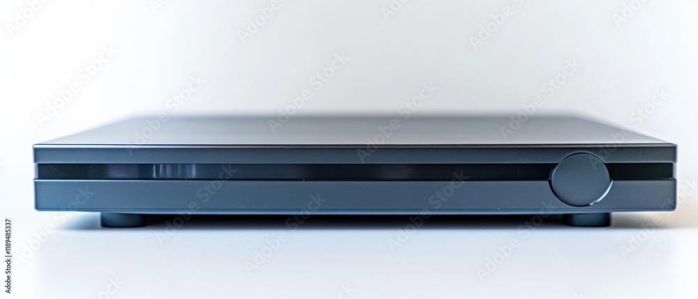 close up of a sleek, modern electronic device with a knob close up of a sleek, modern electronic device with a knob