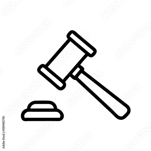 Simple line icon of an auction hammer striking a gavel in a minimalistic design