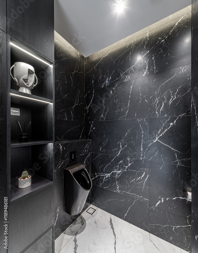 Black marble toilet. Private house.