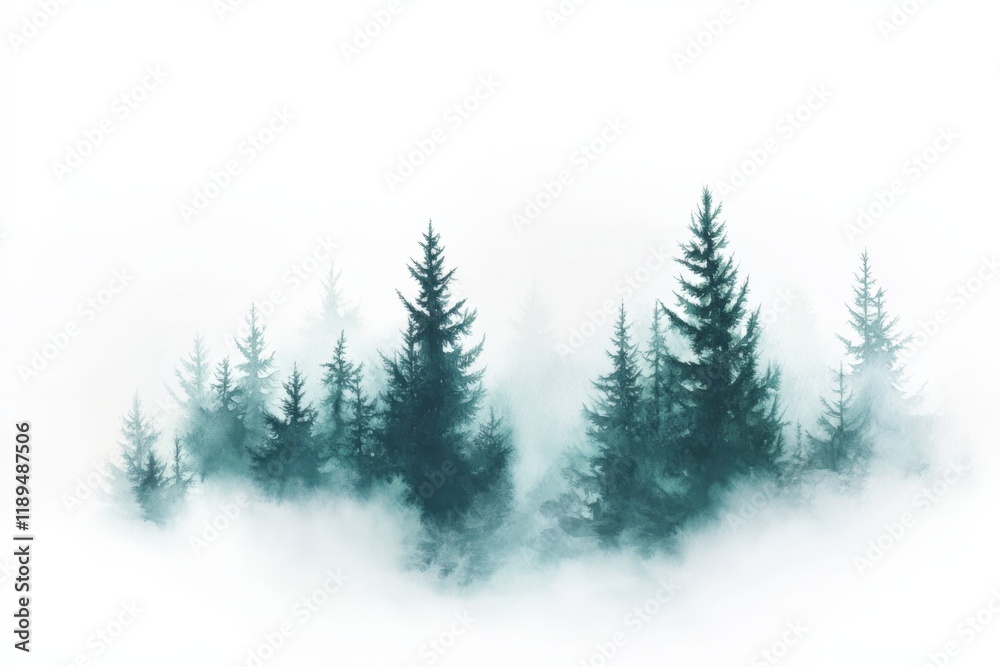 Fototapeta premium pine trees emerge from the fog