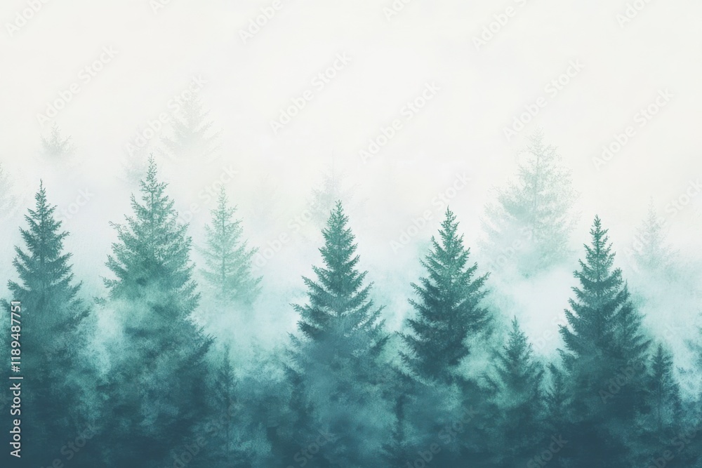Obraz premium a misty forest with tall green trees