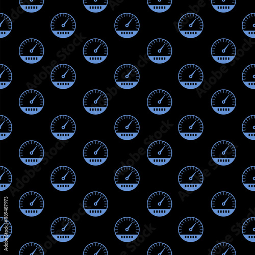 Speedometer, gauge meter icon pattern seamless isolated on black background