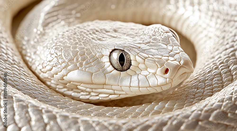 Fototapeta premium Close-up of an albino snake's head and coils.