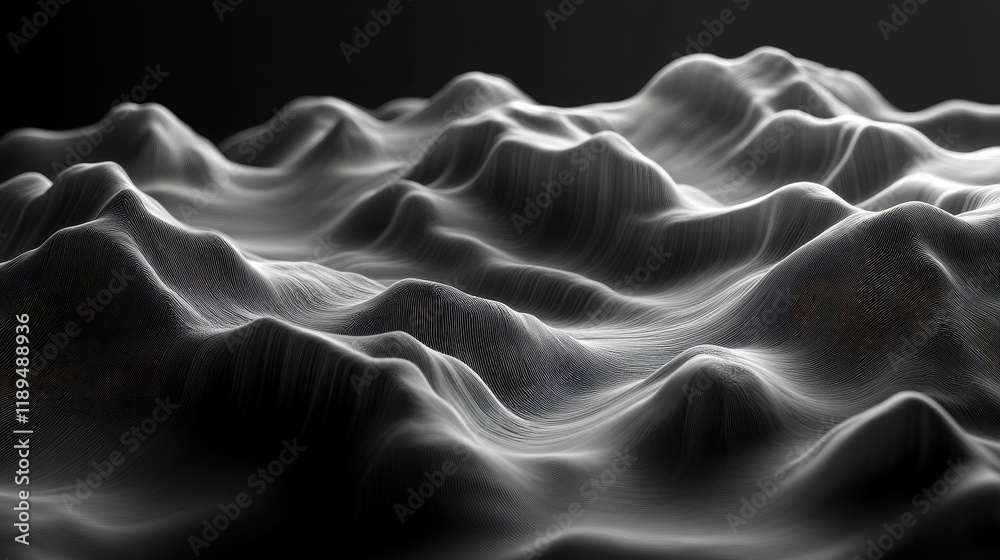 Obraz premium Abstract Black Background with Waves of Dark Lines and Depth