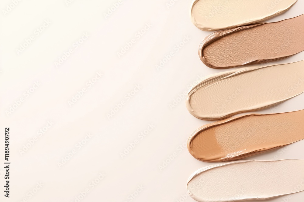 Exploring diverse foundation shades in an elegant flat lay on soft pastel background for beauty enthusiasts