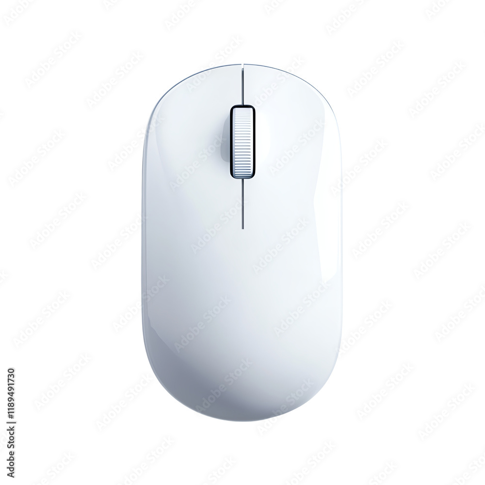 A sleek white computer mouse is displayed from a top-down view. Its minimalist design highlights ergonomic features, making it an essential accessory for every computer setup. A sleek white computer mouse is displayed from a top-down view. Its minimalist design highlights ergonomic features, making it an essential accessory for every computer setup.