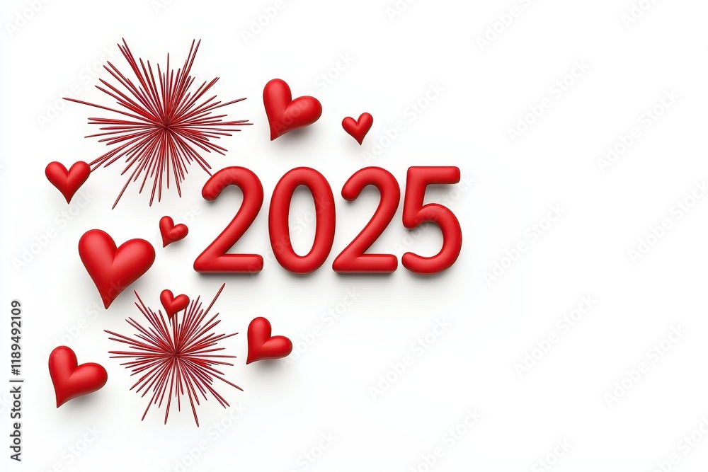 Celebrating the New Year 2025 with Hearts and Fireworks Celebrating the New Year 2025 with Hearts and Fireworks
