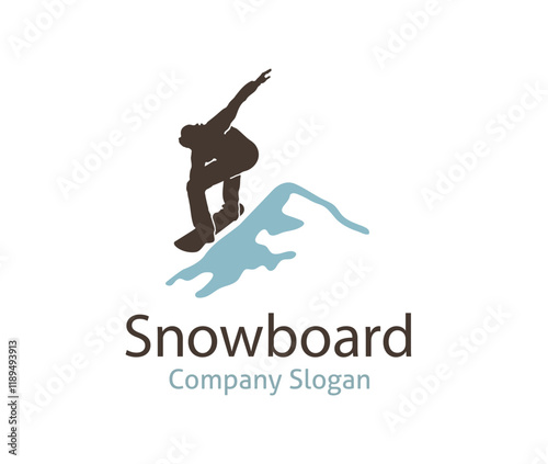 Snowboarding men jump on hill Logo vector design illustration  