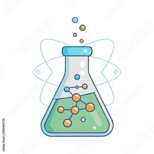 science beaker with molecules and bubbles clip art preview