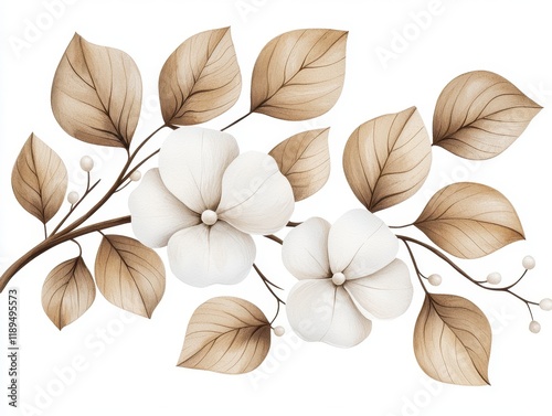 Elegant Floral Design with White Flowers and Brown Leaves