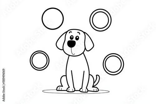 Playful Cartoon Dog Juggling Colorful Circles in a Fun Scene photo