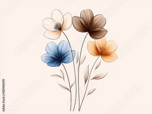 Elegant Floral Illustration Featuring Delicate Blooms in Soft Colors