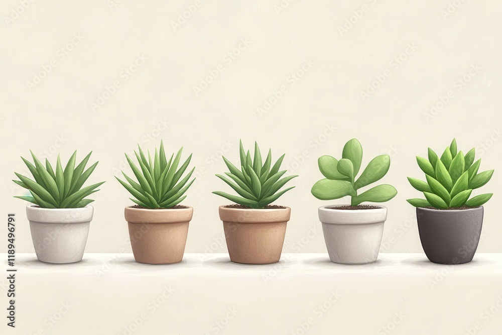 A Collection of Beautiful Succulent Plants in Decorative Pots A Collection of Beautiful Succulent Plants in Decorative Pots