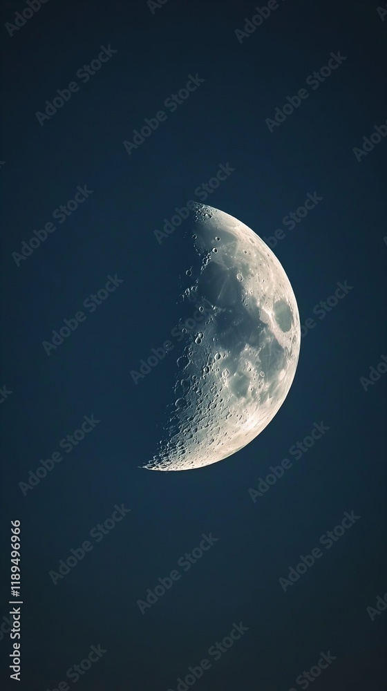 Minimalist vertical background featuring a half moon glowing against a deep black sky. A serene and atmospheric night scene, perfect for celestial and space-themed designs. Minimalist vertical background featuring a half moon glowing against a deep black sky. A serene and atmospheric night scene, perfect for celestial and space-themed designs.