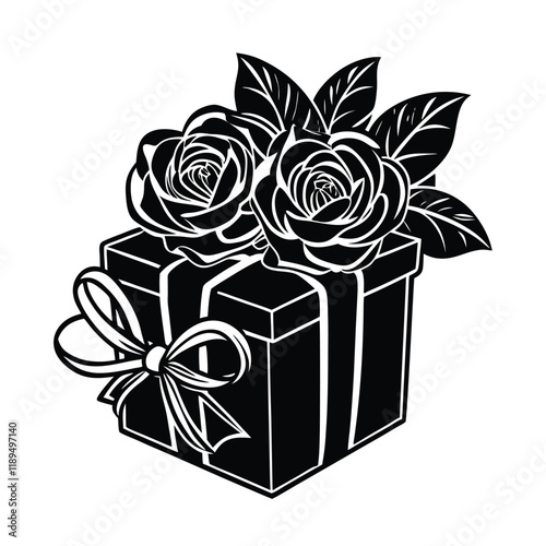 gift box vector with flowers with white background