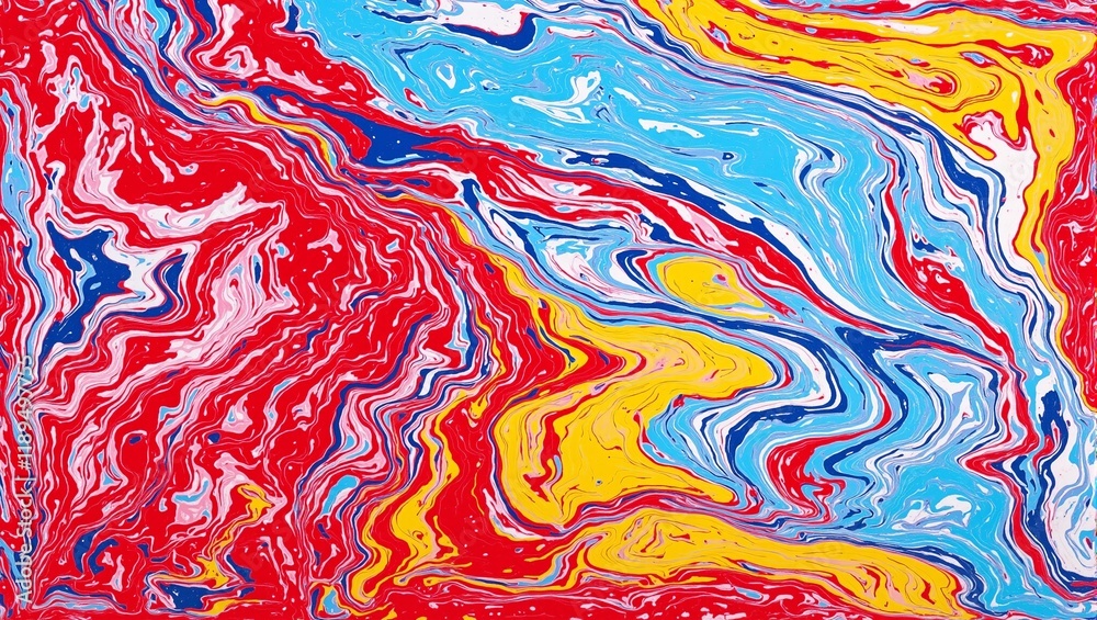 Vibrant acrylic paint palette with dynamic swirls of red blue yellow and white Vibrant acrylic paint palette with dynamic swirls of red blue yellow and white