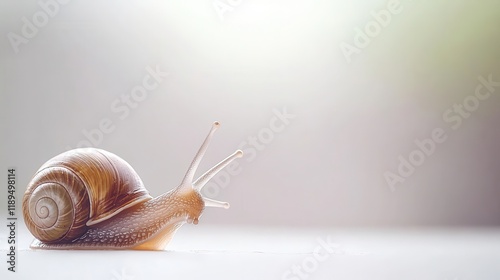 A Close-Up View of a Snail on a Serene Background photo