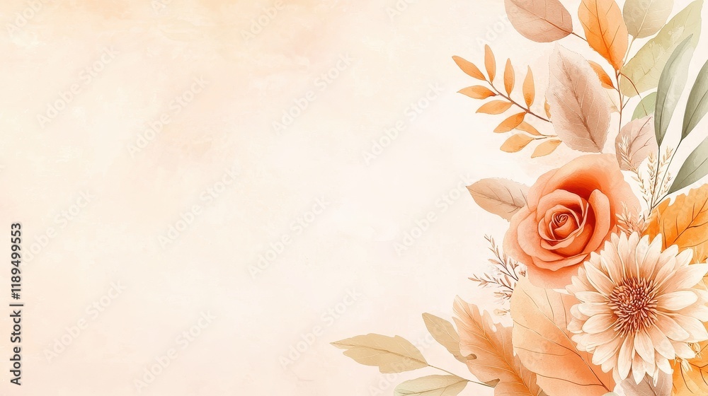 Naklejka premium Elegant Floral Arrangement with Soft Orange and Beige Tones