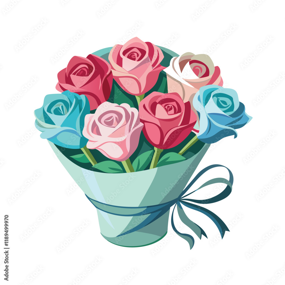 Fototapeta premium bouquet of pink roses vector in a vase white background