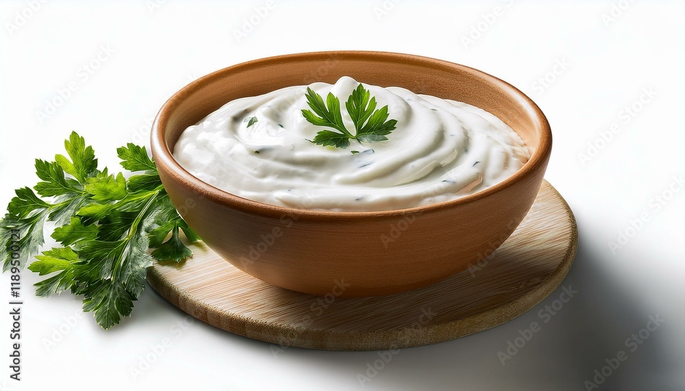 clean ranch sauce or greek yogurt tzatziki sauce in a bowl remoted on white heritage ssour cream dip sauce with parsley closeup clean ranch sauce or greek yogurt tzatziki sauce in a bowl remoted on white heritage ssour cream dip sauce with parsley closeup