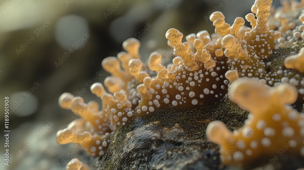 Naklejka premium Close up view of microbes on common surfaces highlighting the unseen world of bacteria and other microorganisms. Generative AI