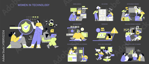 Women In Technology. Flat Vector Illustration