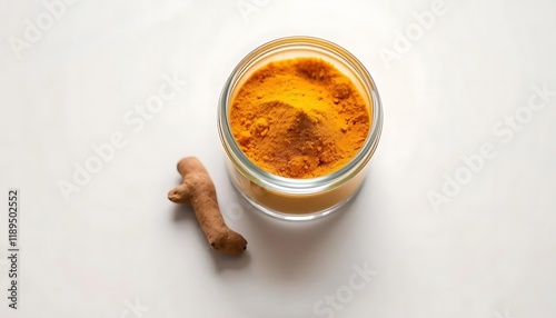 Golden Turmeric Powder: A Vibrant Spice in Glass Jar