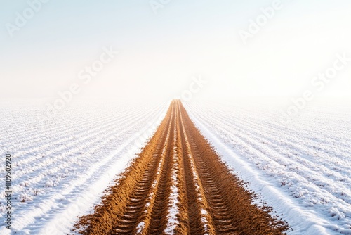 single plowed furrow pattern in gradient brown tones depicted on smooth white surface
