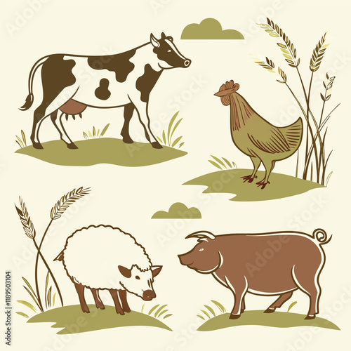 farm animals collection set vector