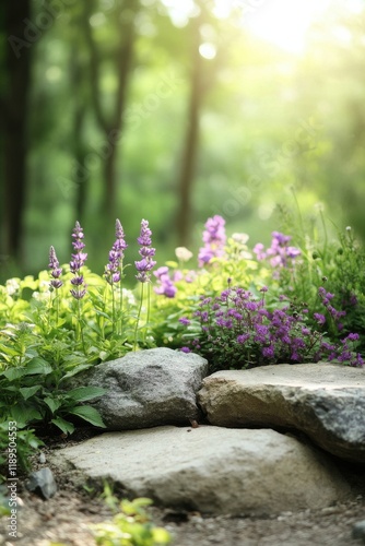 Fototapeta Naklejka Na Ścianę i Meble -  Inspiring tranquility in a garden of healing plants for liver health