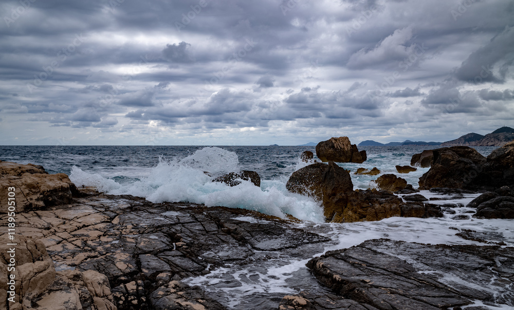 Rocky coast of Dubrovnik, Croatia. Stormy weather. Rocky coast of Dubrovnik, Croatia. Stormy weather.