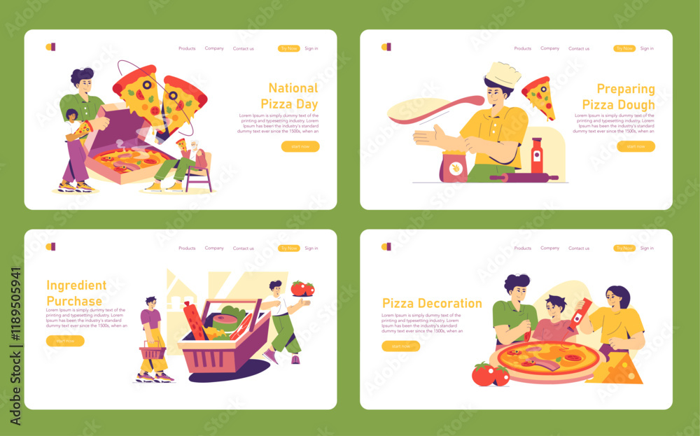 Fototapeta premium National Pizza Day. Flat Vector Illustration