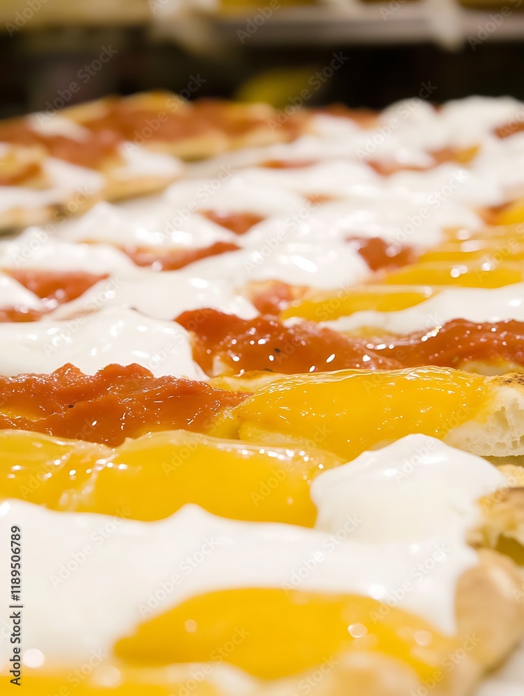 Close-up of freshly baked pizzas with tomato and cheese. Close-up of freshly baked pizzas with tomato and cheese.