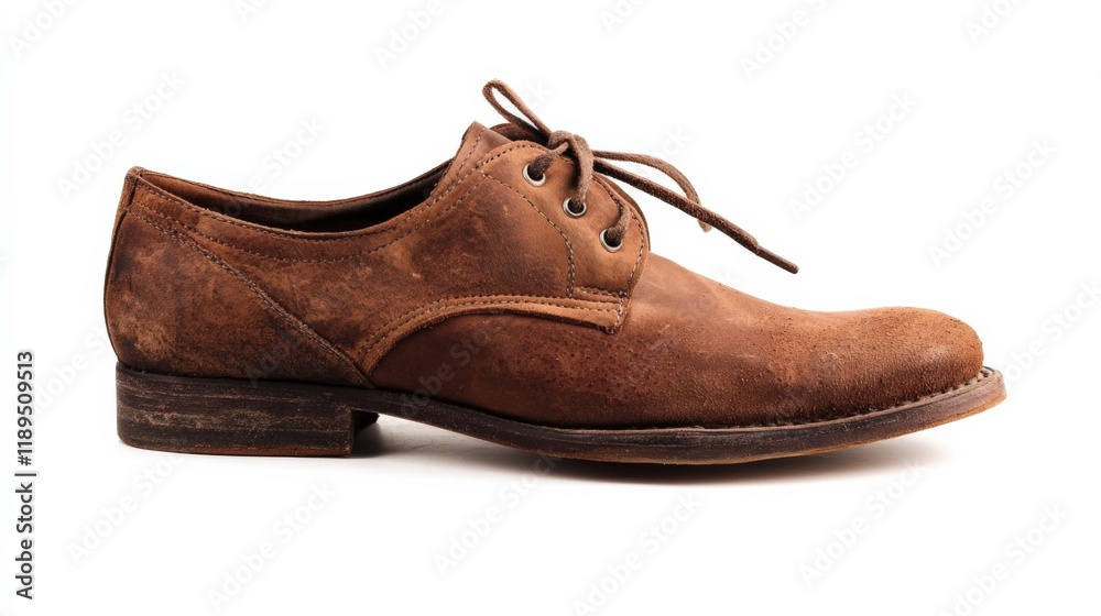 a brown leather shoe with laces a brown leather shoe with laces