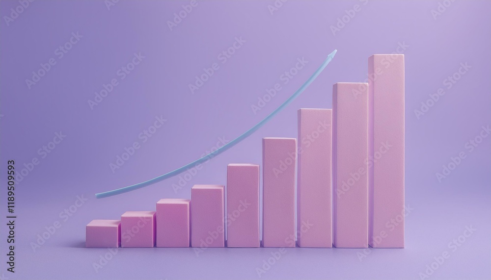 3D bar graph showing market growth rate, 3D display of rising graph 3D bar graph showing market growth rate, 3D display of rising graph