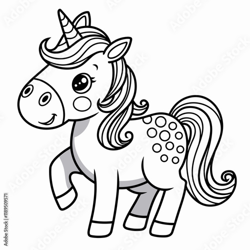 Cute Unicorn Coloring Page with Stars and Clouds