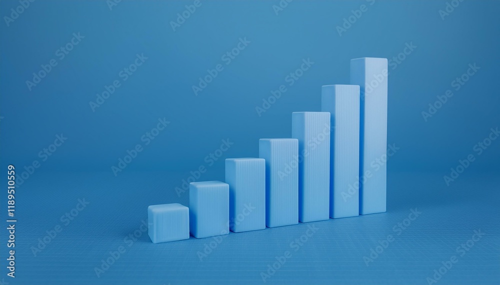 3D bar graph showing market growth rate, 3D display of rising graph 3D bar graph showing market growth rate, 3D display of rising graph