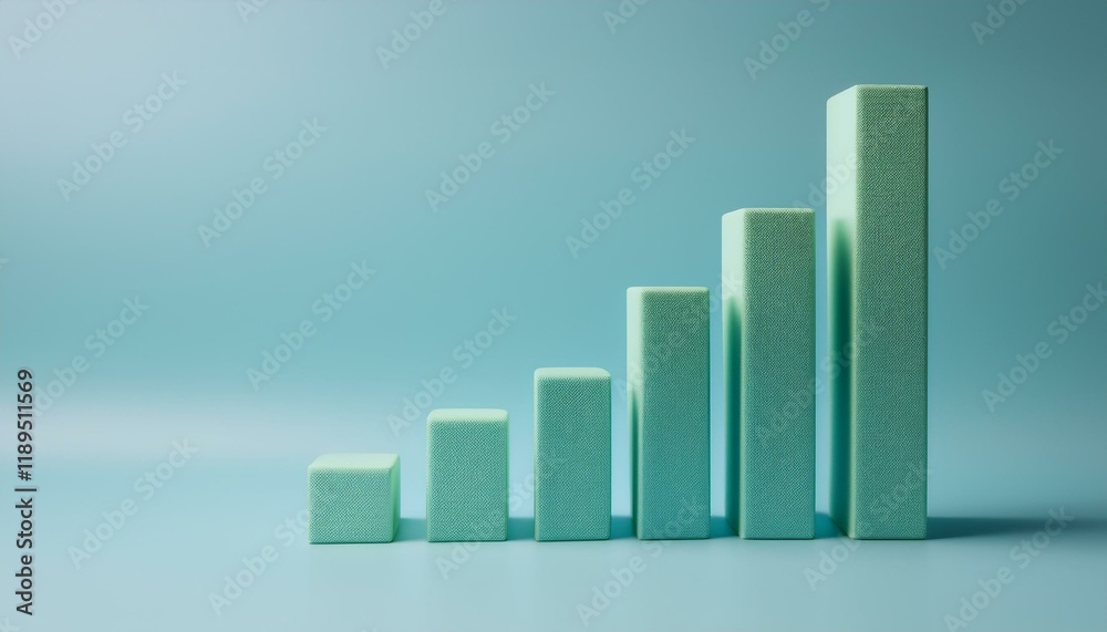 3D bar graph showing market growth rate, 3D display of rising graph 3D bar graph showing market growth rate, 3D display of rising graph