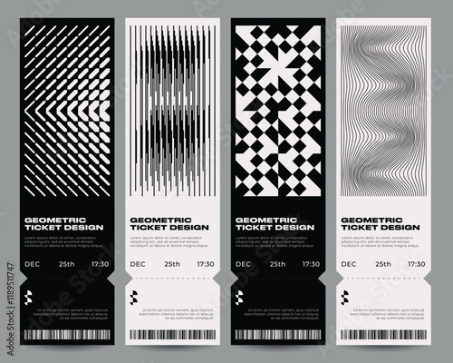 Minimalist geometric Event Tickets design set.