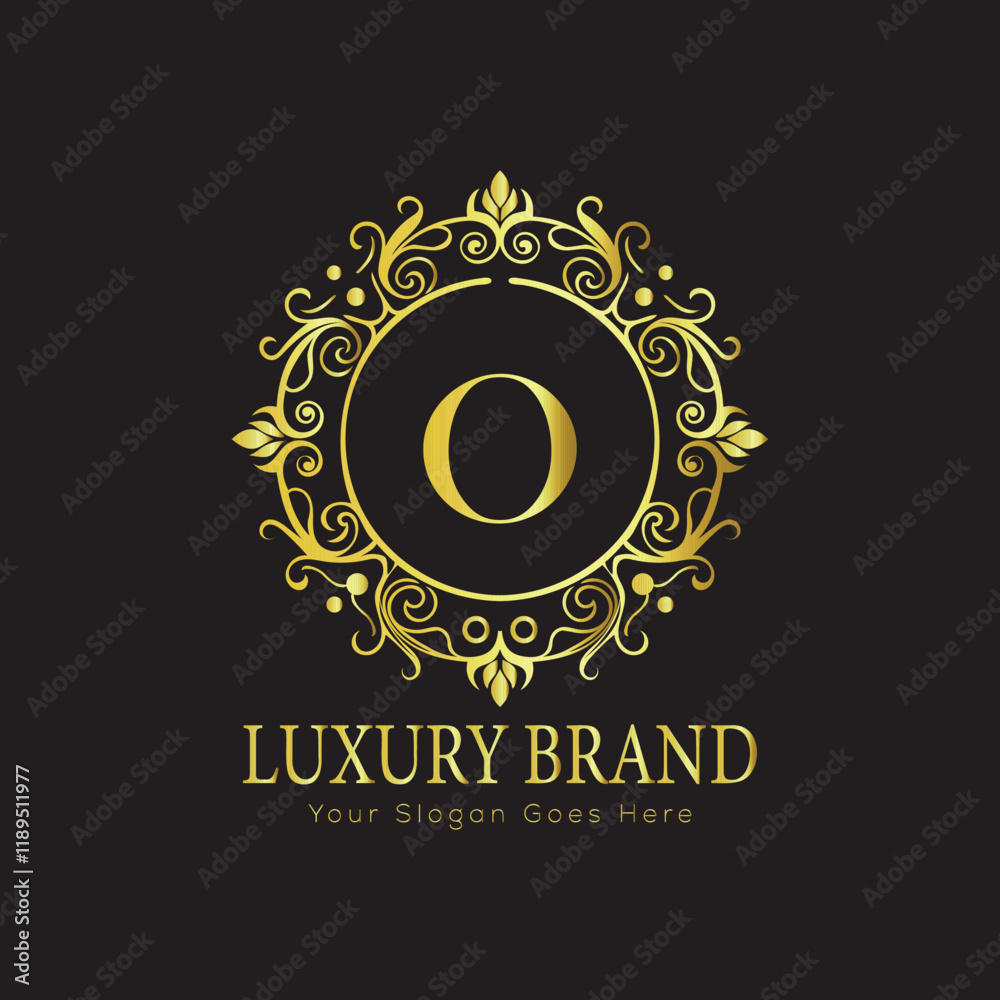 Fototapeta premium Letter Luxury brand logo design with a royal gold crown emblem and elegant typography 