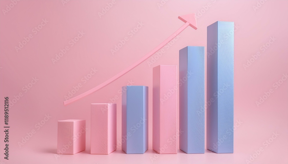 Fototapeta premium 3D bar graph showing market growth rate, 3D display of rising graph