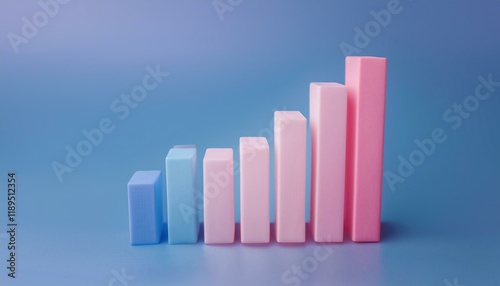 3D bar graph showing market growth rate, 3D display of rising graph photo