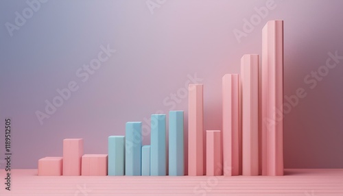 3D bar graph showing market growth rate, 3D display of rising graph photo