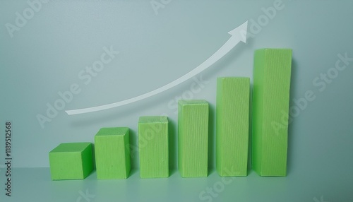 3D bar graph showing market growth rate, 3D display of rising graph photo