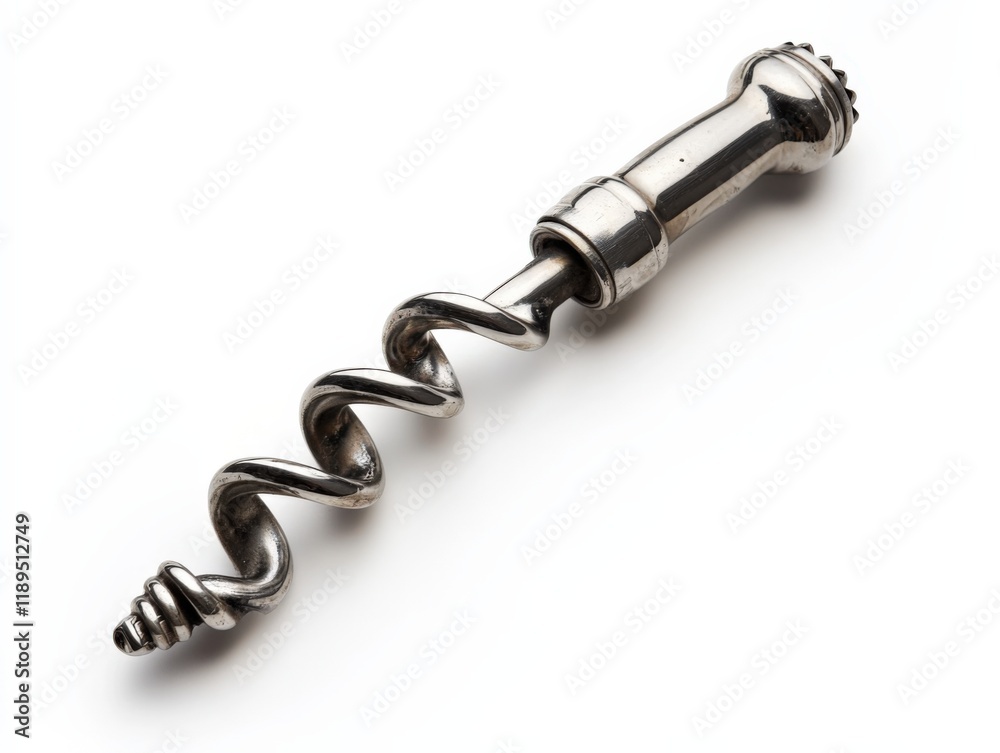 close-up of a metal corkscrew on a white background close-up of a metal corkscrew on a white background