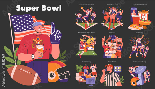 Super Bowl. Flat Vector Illustration